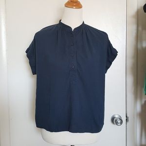 Uniqlo Navy Linen Dolman Button Down Blouse Sz S